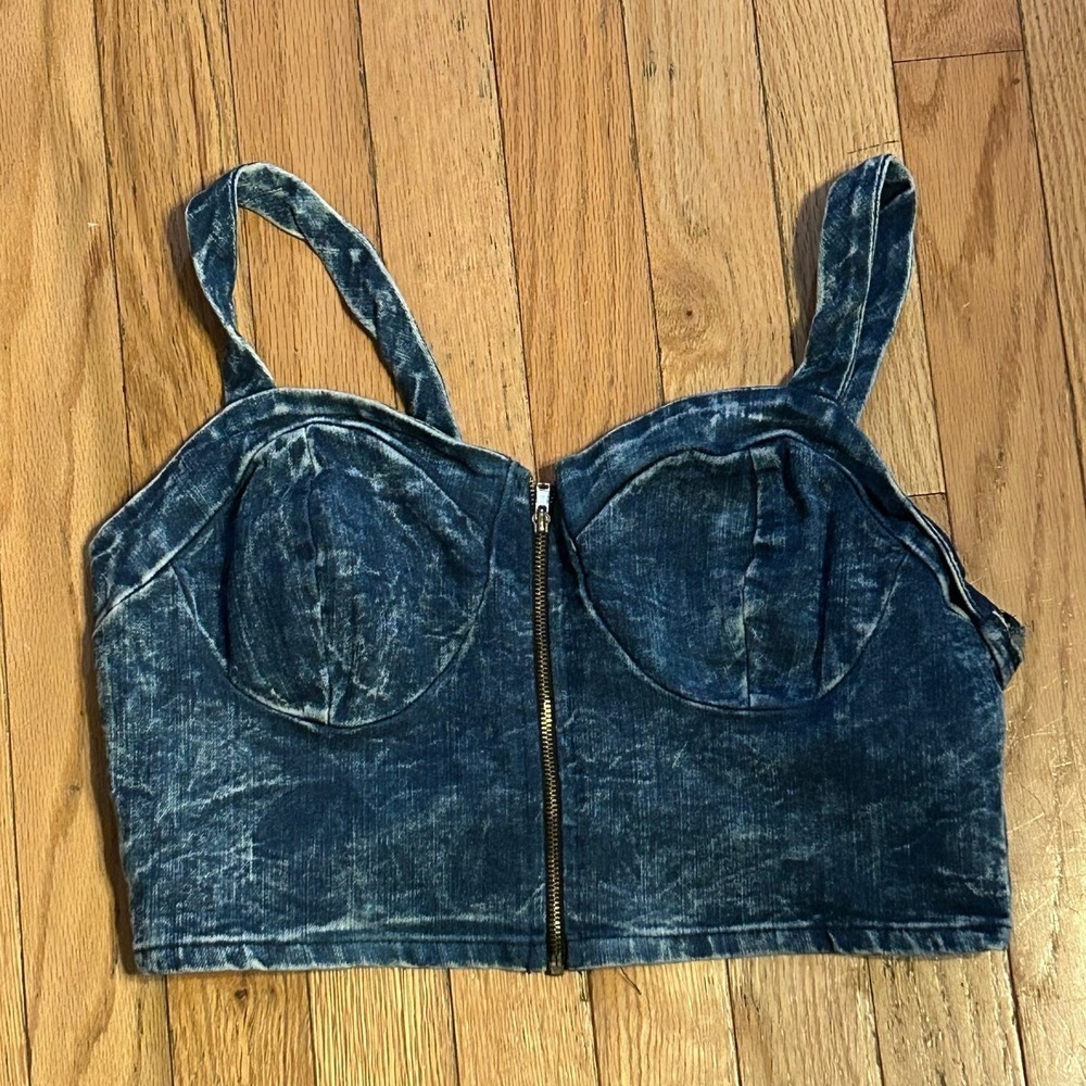 Charlotte Russe Full Zip Sleeveless Denim Crop‎ Top Size Large T32-60